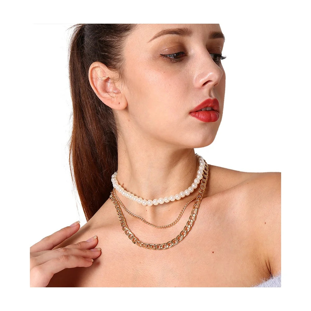 Occident popular personality exaggerated necklace elegant luxurious pearl necklace alloy multilayer gold necklace for Women Kirin Jewelry