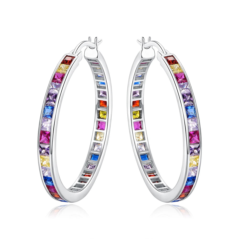 Ohrringe Fashion Gold Plated Big Circle Rainbow CZ Earrings 925 Sterling Silver Hoop Earrings Trendy Large O Shaped Hoop Earring Kirin Jewelry