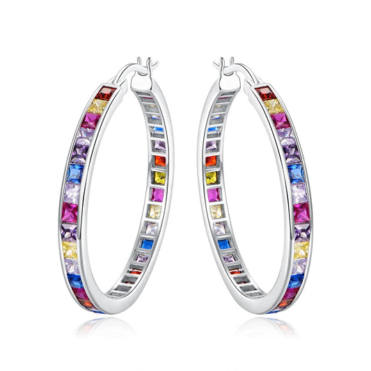 Ohrringe Fashion Gold Plated Big Circle Rainbow CZ Earrings 925 Sterling Silver Hoop Earrings Trendy Large O Shaped Hoop Earring Kirin Jewelry