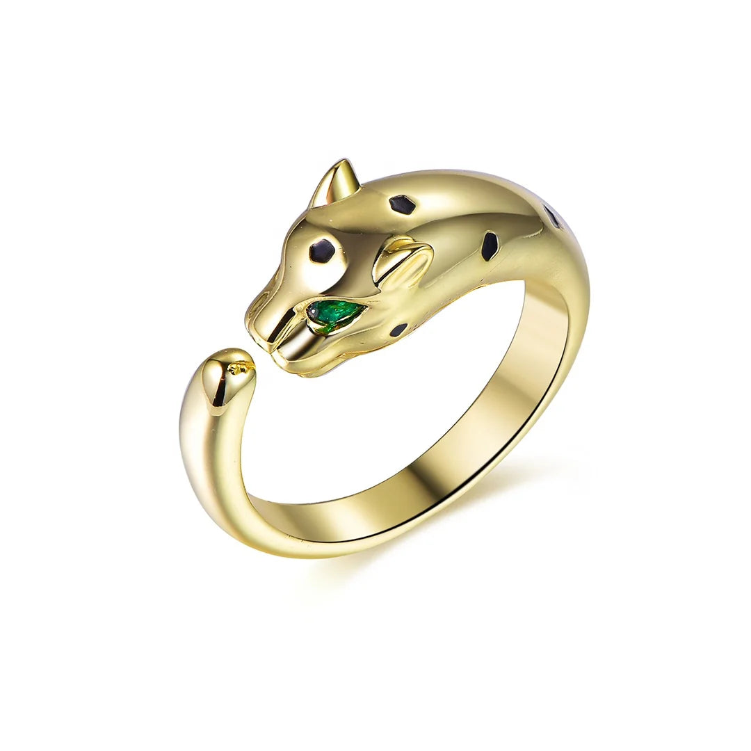 925 sliver gold plated Animal Shaped Leopard Rings for women men