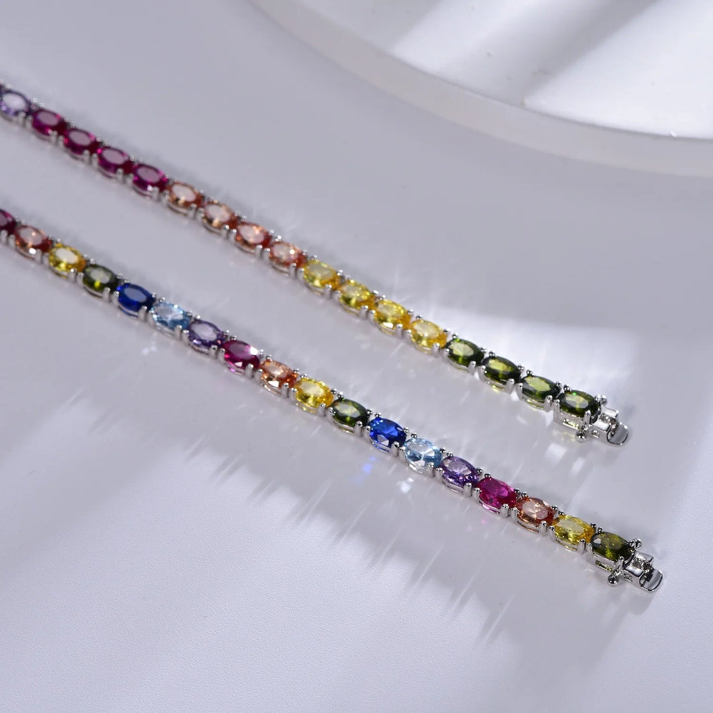 Oval Rainbow multi gems Tennis Bracelet for Women Men 925 Sterling Silver 5A CZ Crystal Diamond Bracelet Kirin Jewelry