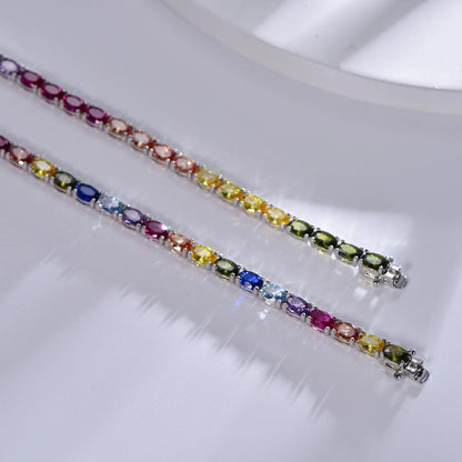 Oval Rainbow multi gems Tennis Bracelet for Women Men 925 Sterling Silver 5A CZ Crystal Diamond Bracelet Kirin Jewelry