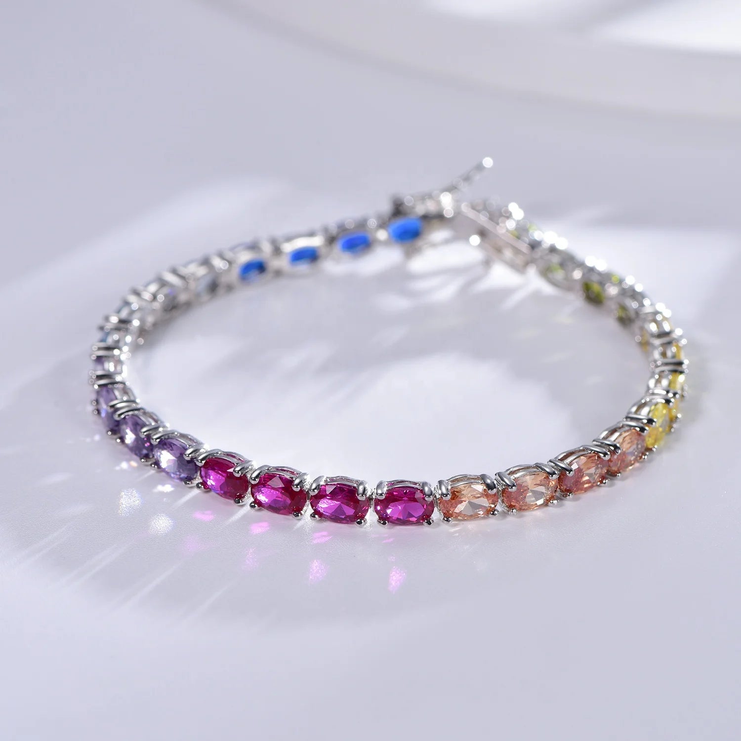 Oval Rainbow multi gems Tennis Bracelet for Women Men 925 Sterling Silver 5A CZ Crystal Diamond Bracelet Kirin Jewelry