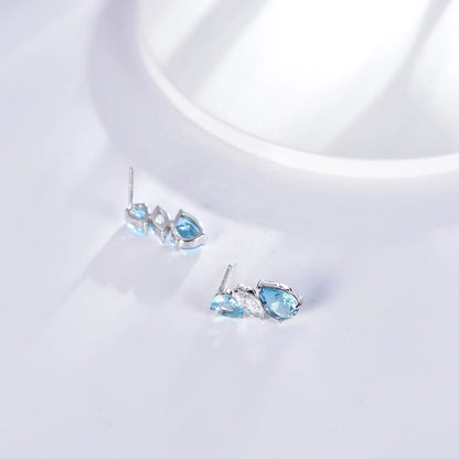 Pear Aquamarine Marquise Tassel Earrings AAA Zircon Earrings 925 Sterling Silver Dangle Earrings for Women Kirin Jewelry