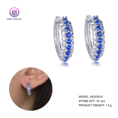 Pendiente de arete 925 sterling silver earrings arete de plata blue spinel gem huggie hoop earrings Kirin Jewelry