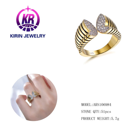 Personalized Retro Style 18K Gold Plated Teardrop Zircon Twist Stripe Thick Line Open Adjustable Ring For Women Kirin Jewelry