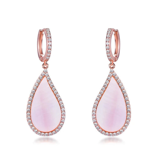 Pink gemstone earrings with full zirconia hoop earrings large size rose gold plated silver jewelry Kirin Jewelry