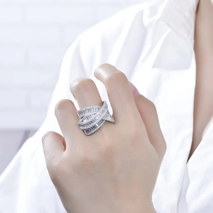 Plated Ring Baguette Zircon Ring White CZ jewelry Romantic 925 Sterling Silver Geometric Cluster Rings Kirin Jewelry