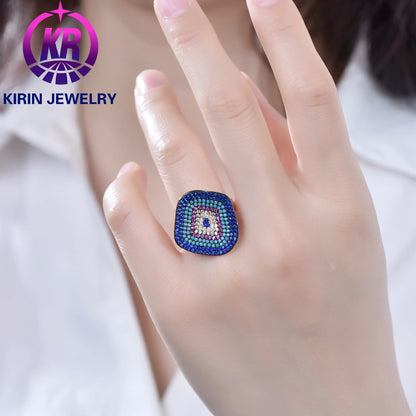 Premium Custom HipHop Full Set Zircon Full Diamond Wedding Couple Ring Fashion Charm Fine Jewelry Ring wholesale Kirin Jewelry