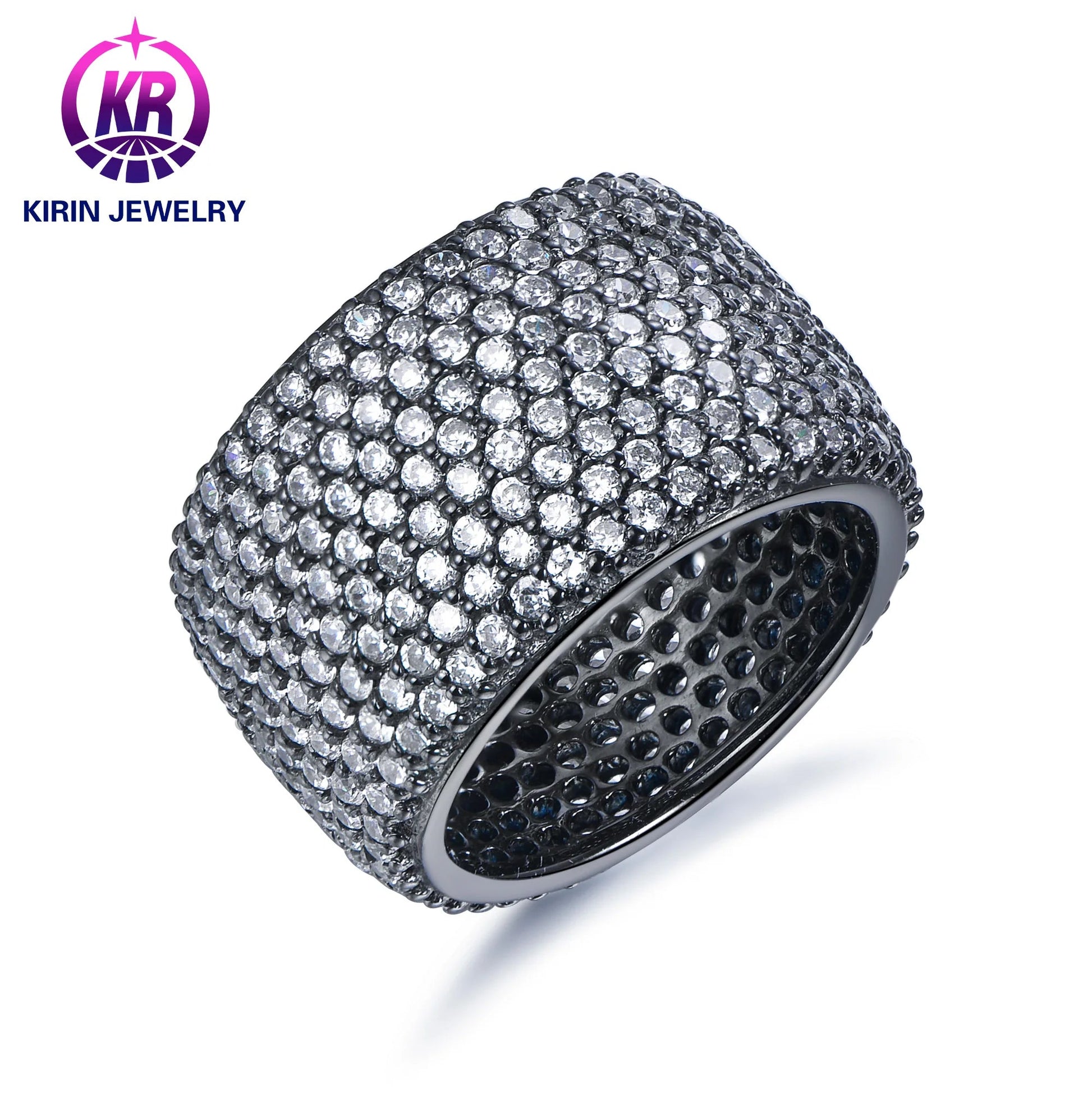 Professional Custom Hip Hop Jewelry 925 Sterling Silver 3A Cubic Zirconia Diamond Black Engagement Rings For Women Men Kirin Jewelry