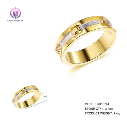 Professional manufacturer New High quality designer branded copper steel rings for men and womenGolden eternity couple's ring 18k gold plated diamond wedding band Glossy brass rings for male men or women anillos joyas hombre bijoux bague homme Kirin Jewelry