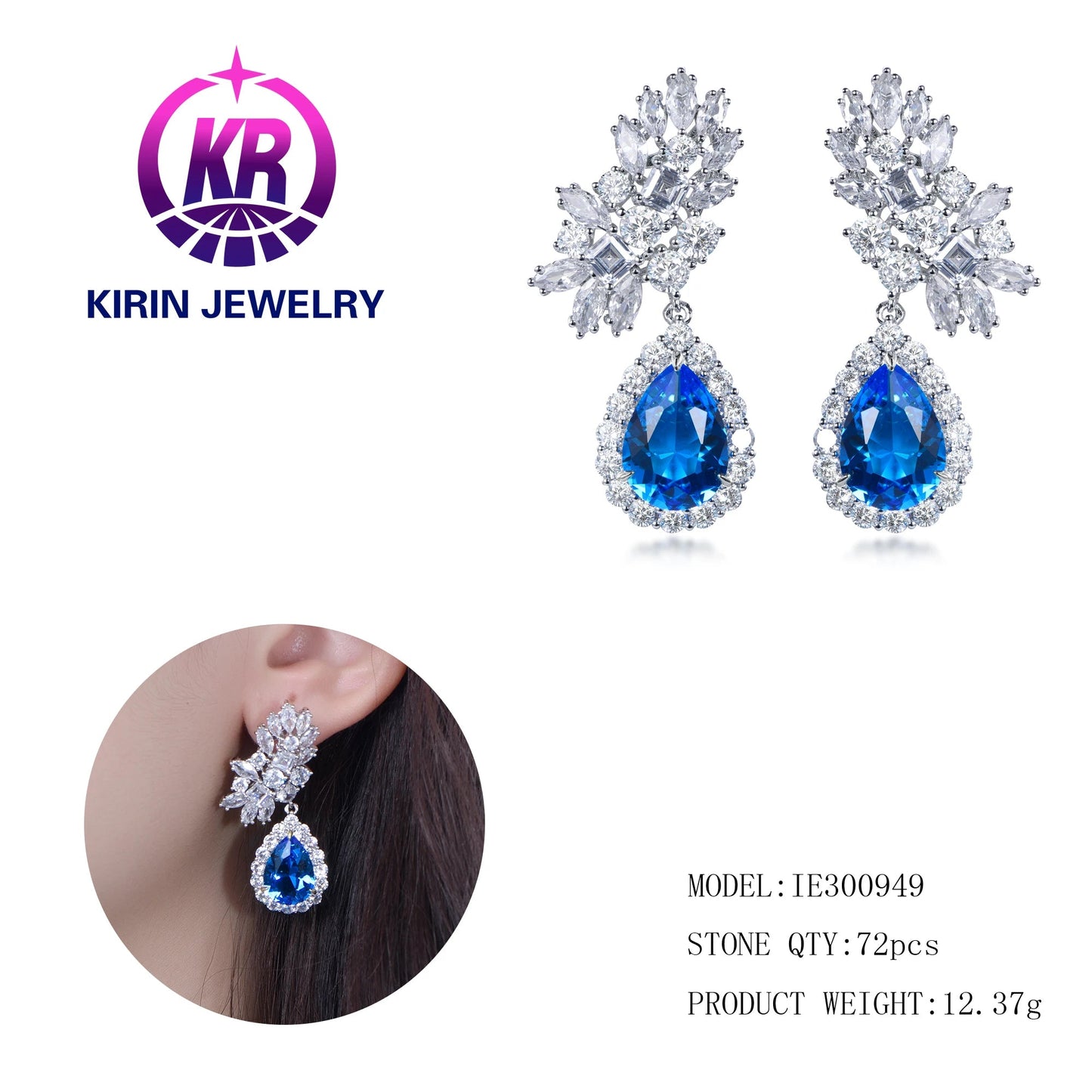 Quality Luxury Different Styles 925 Silver Post Sparkling Crystal CZ Water Drop Earrings Cubic Zirconia Teardrop Earrings Kirin Jewelry