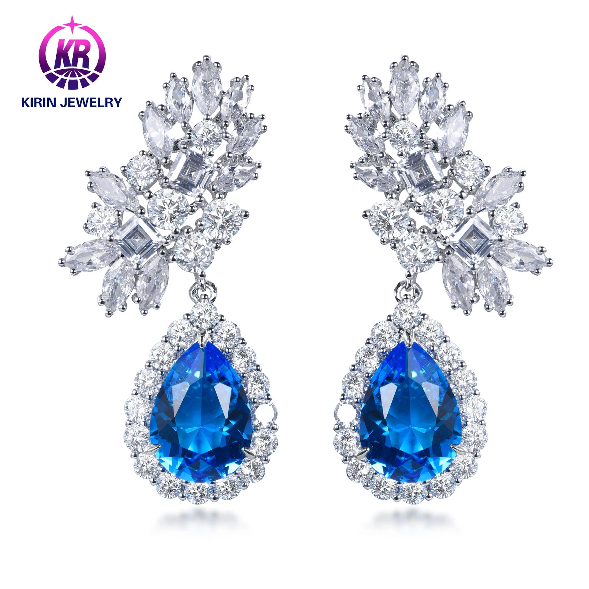 Quality Luxury Different Styles 925 Silver Post Sparkling Crystal CZ Water Drop Earrings Cubic Zirconia Teardrop Earrings Kirin Jewelry