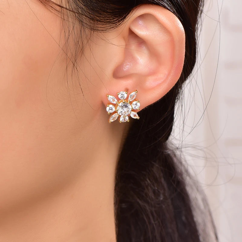 Romantic snowflake zircon earrings delicate crystal design earrings 925 silver custom jewelry Kirin Jewelry