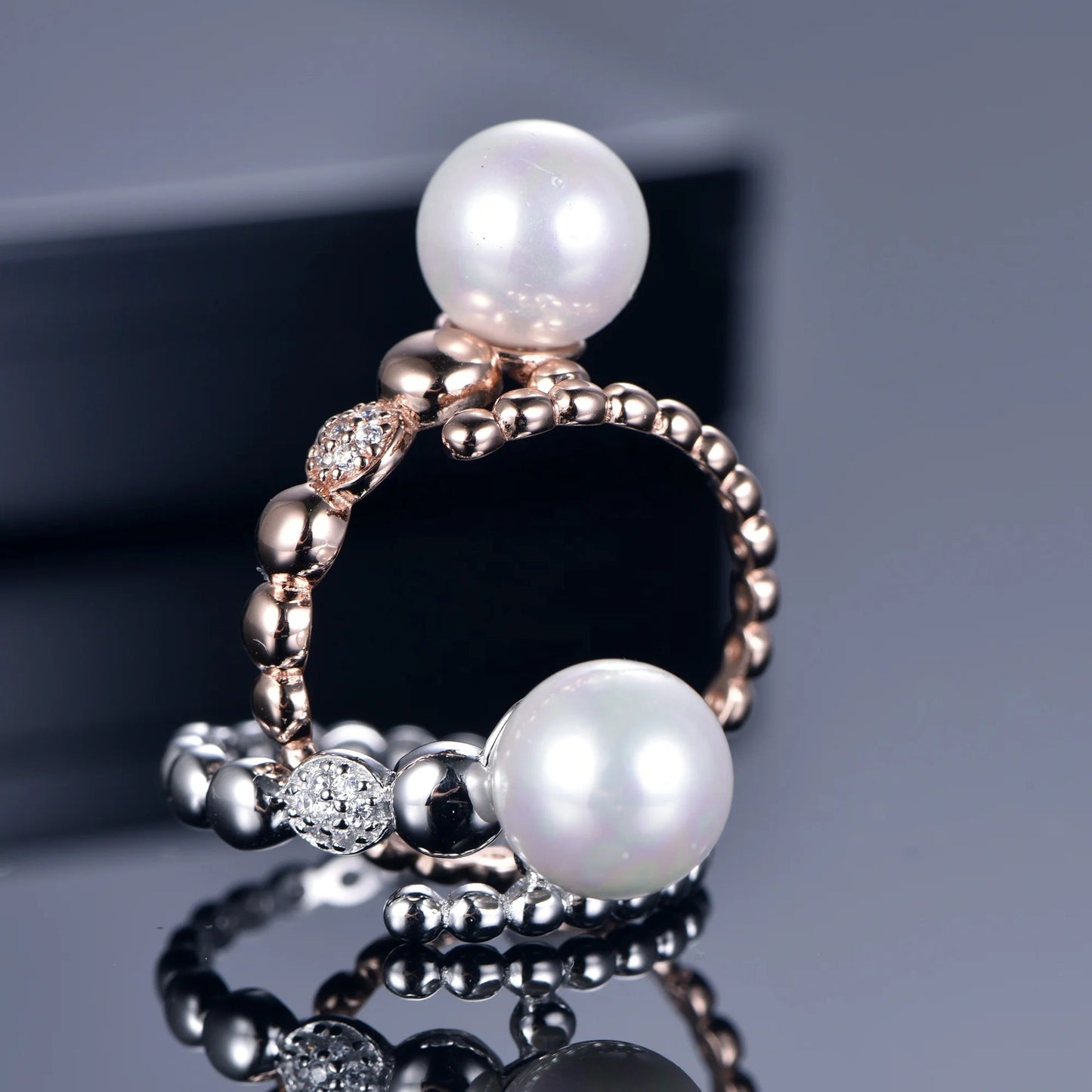 Rose gold sterling silver pearl ring jewelry women set finger diy large freshwater pearls rings rose gold white pearl ring Kirin Jewelry