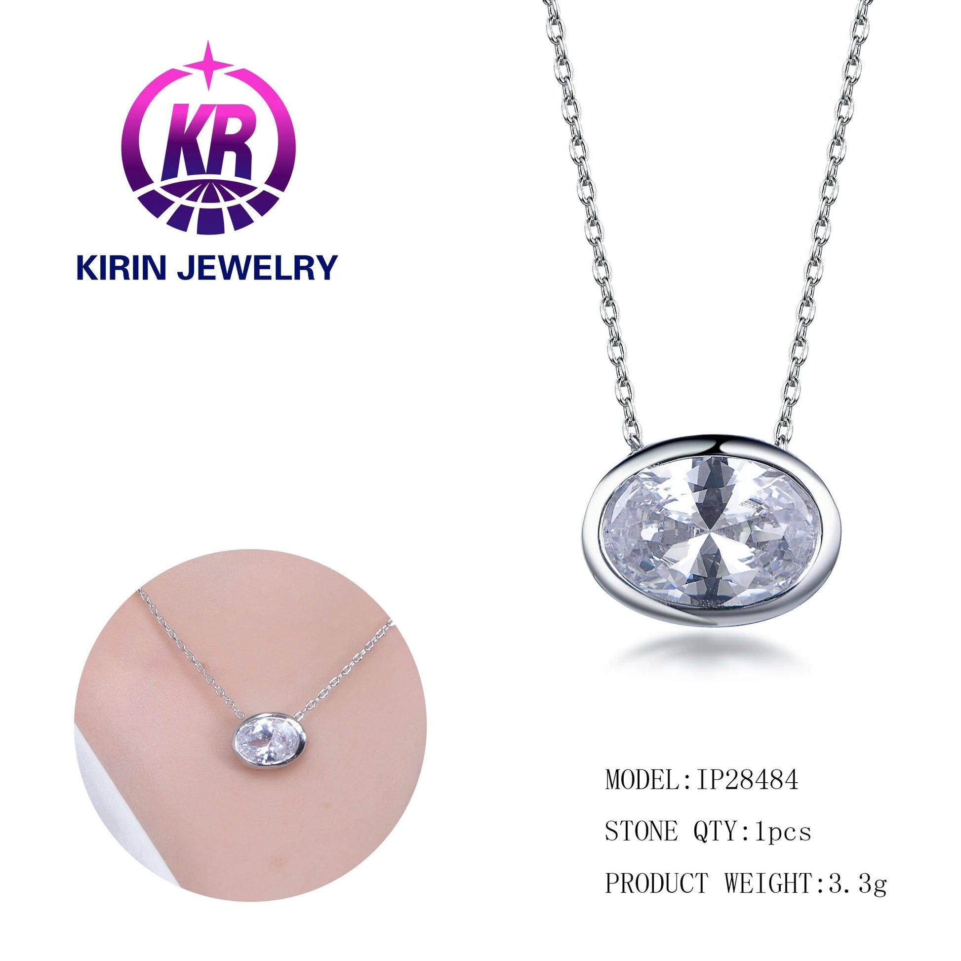 Round zircon grams stone pendant chain necklace jewelry set zircon pendant Kirin Jewelry