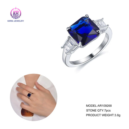 S925 Cubic Zircon Blue Wedding Gemstone Rings for Women