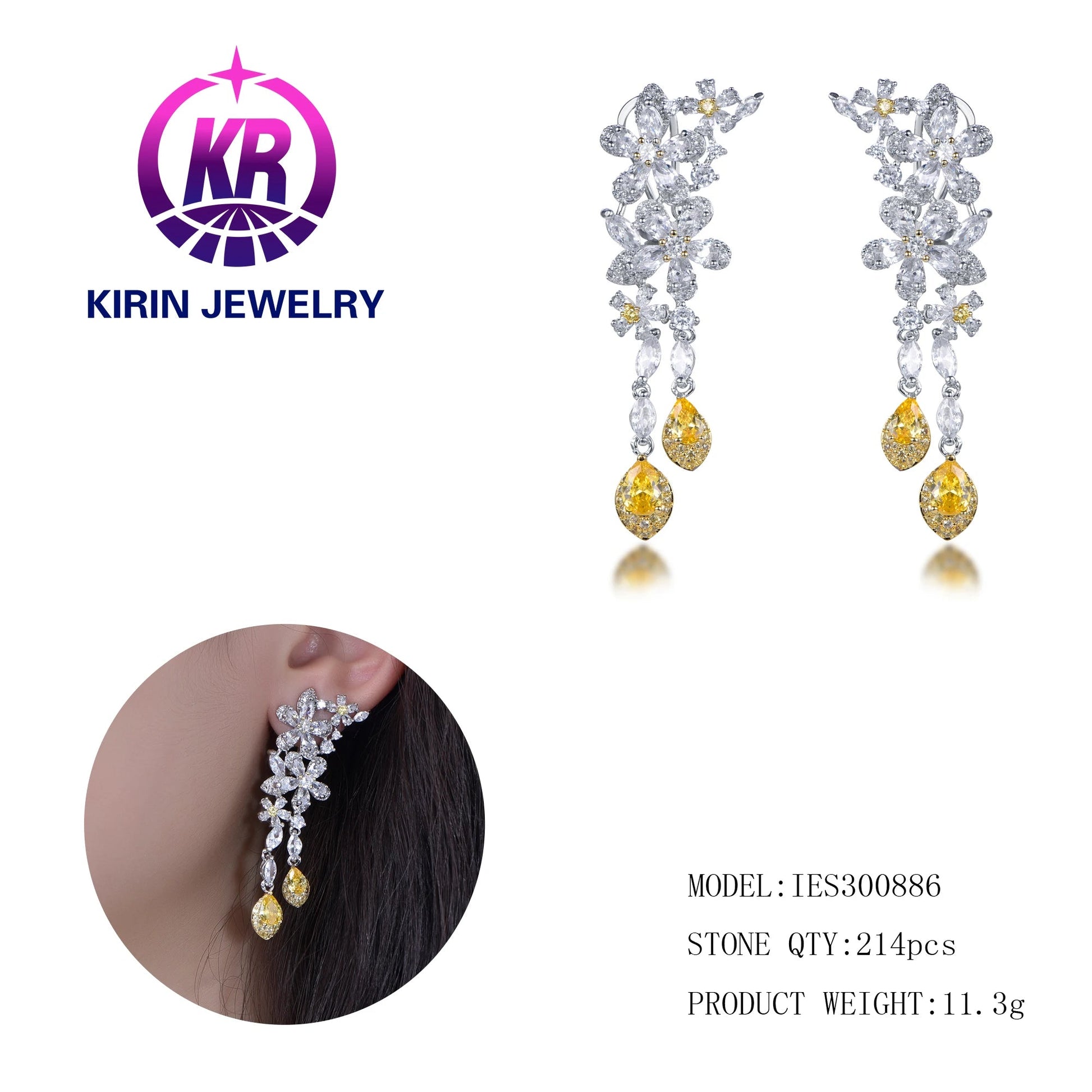 S925 Personality Fashion Design Zircon Earring For Women Light Luxury Celebrity Temperament Golden CZ Earring Jewelry Kirin Jewelry