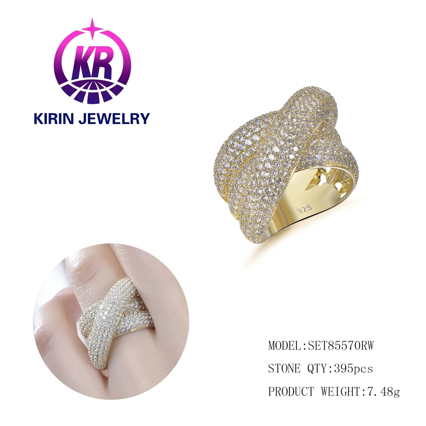 SET85570 CZ ring with gold plating silver 925 engagement ring pave ring for men Kirin Jewelry