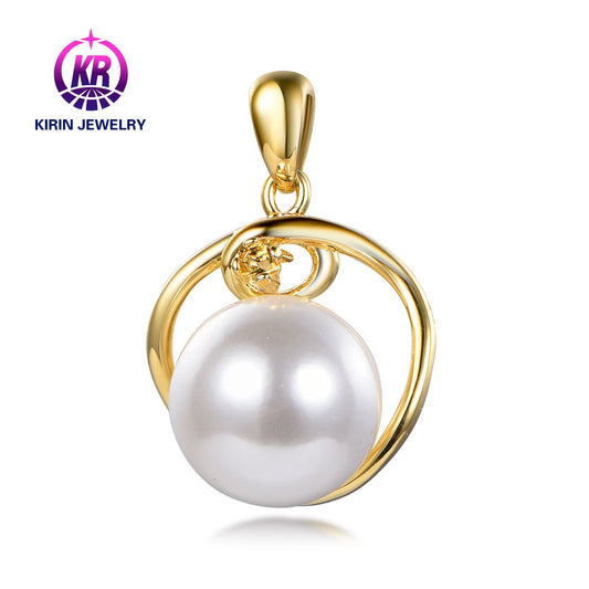 Shell pearl 3A white cubic zirconia necklace with 925 sterling silver with Gold Plated pendant necklace Kirin Jewelry