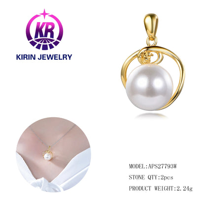 Shell pearl 3A white cubic zirconia necklace with 925 sterling silver with Gold Plated pendant necklace Kirin Jewelry