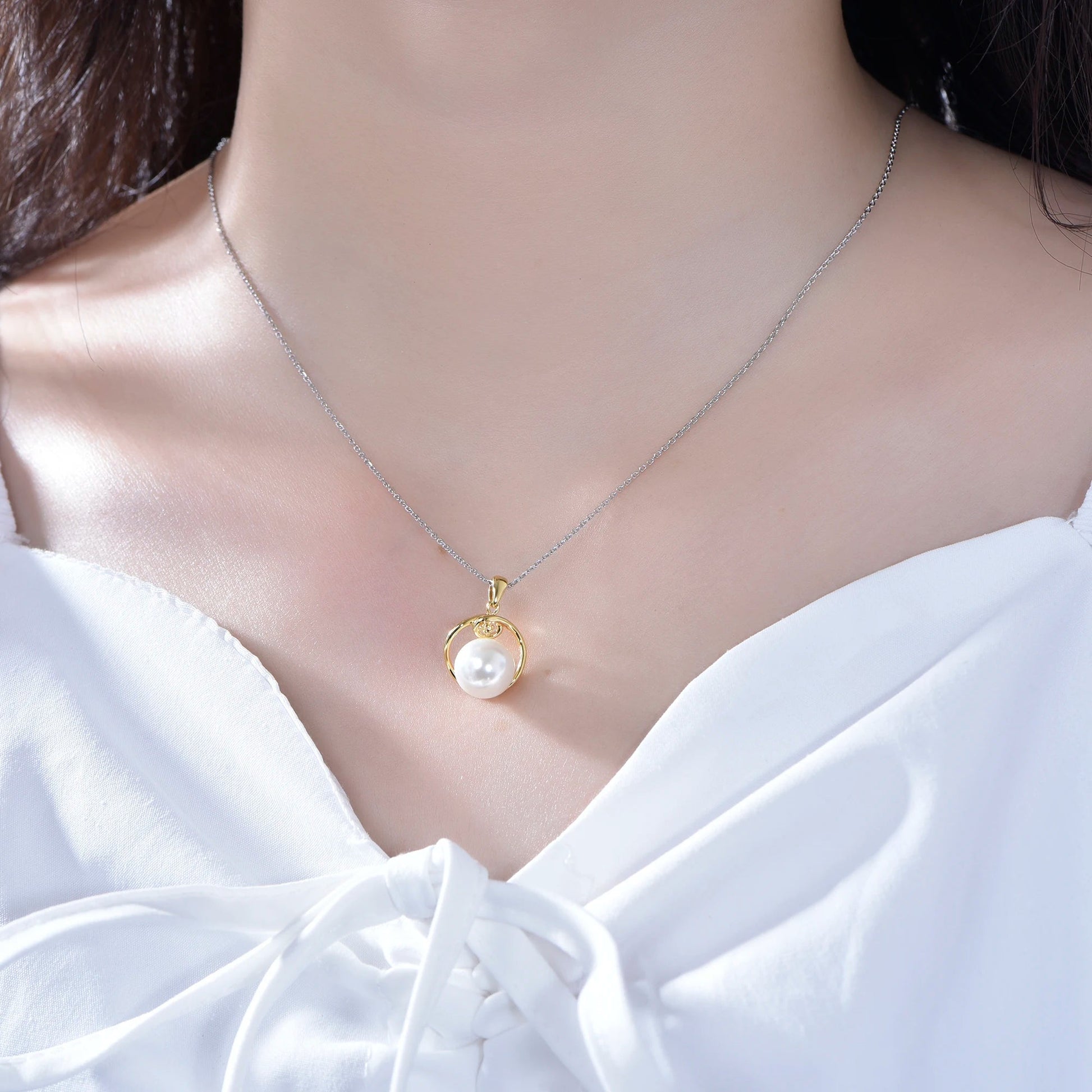 Shell pearl white cubic zirconia pendant 925 silver 14K Gold Plated necklace Kirin Jewelry APS27793W