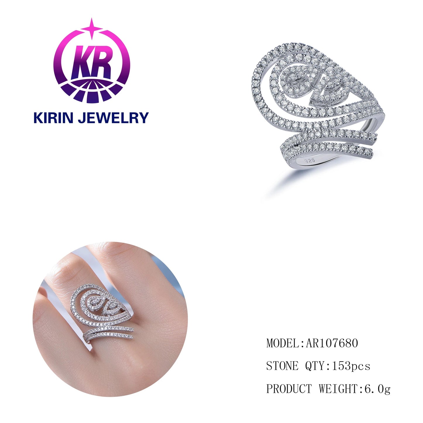 Silver Jewelry Pure 925 Sterling Silver Solid Genuine CZ Diamond Wedding Rings for Women Engagement fashion jewelry Kirin Jewelry