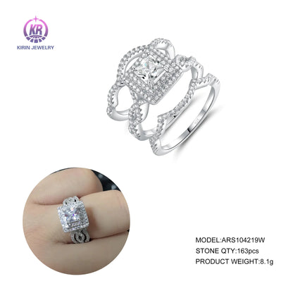 Silver Radiant White Gold Cubic Zirconia Three-in-One Split Shank Engagement Ring for Women