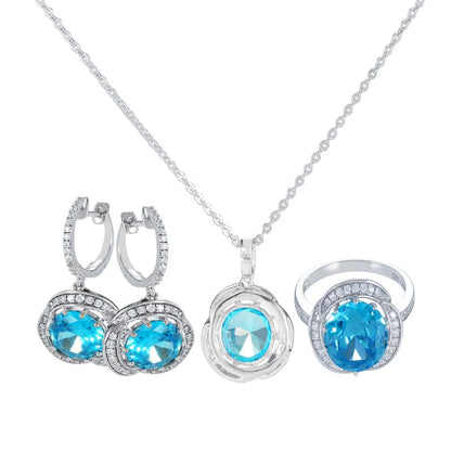 Silver plating 925 sterling silver Aquamarine glass jewelry set Kirin Jewelry