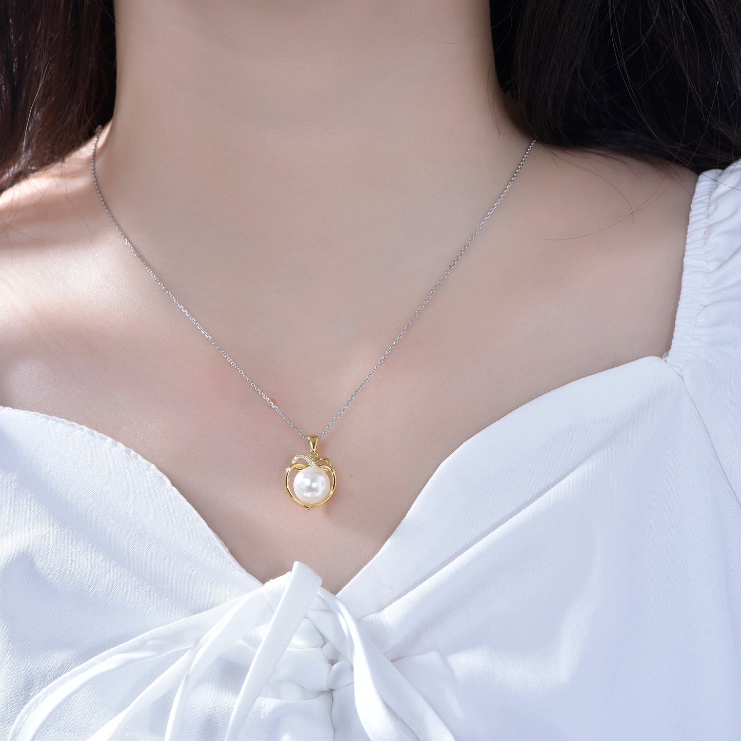 Simple bow Sshell pearl 3A whitecubic zirconia elegant 18K gold plating choker necklace Kirin Jewelry