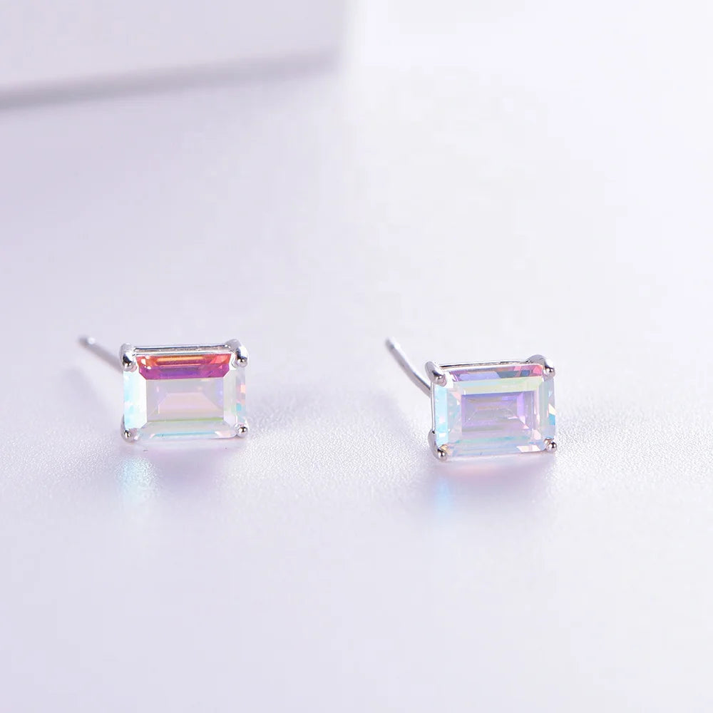 Square Gradient Color 5A CZ 925 Sterling Silver Cubic Zirconia Stud Earrings Kirin Jewelry