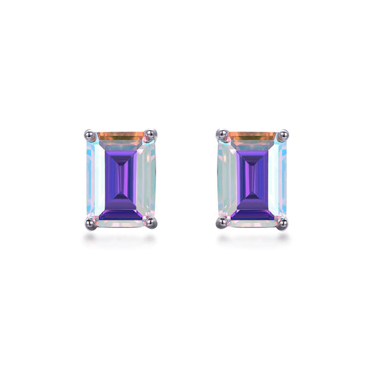 Square Gradient Color 5A CZ 925 Sterling Silver Cubic Zirconia Stud Earrings Kirin Jewelry