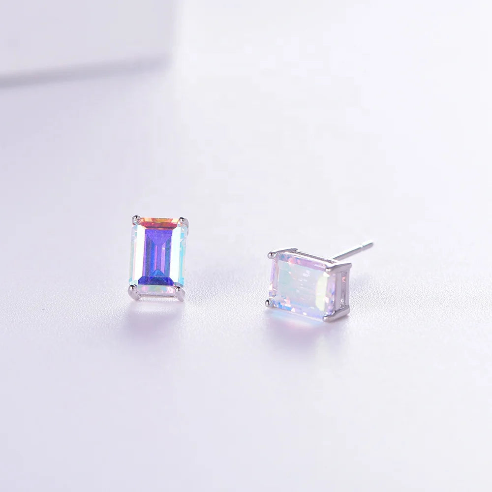 Square Gradient Color 5A CZ 925 Sterling Silver Cubic Zirconia Stud Earrings Kirin Jewelry