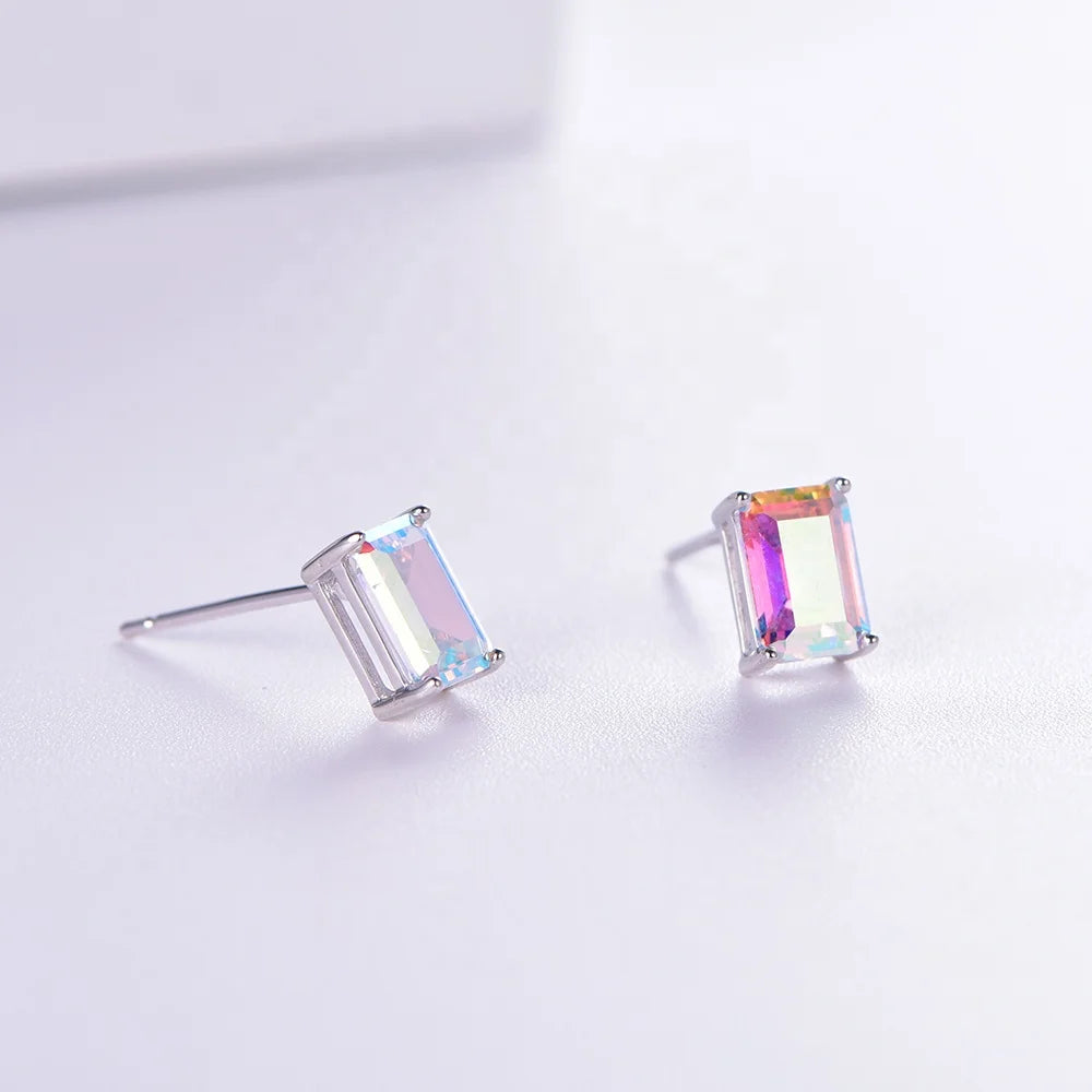 Square Gradient Color 5A CZ 925 Sterling Silver Cubic Zirconia Stud Earrings Kirin Jewelry