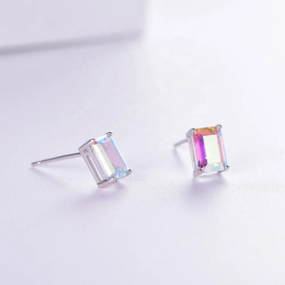 Square Gradient Color 5A CZ 925 Sterling Silver Cubic Zirconia Stud Earrings Kirin Jewelry