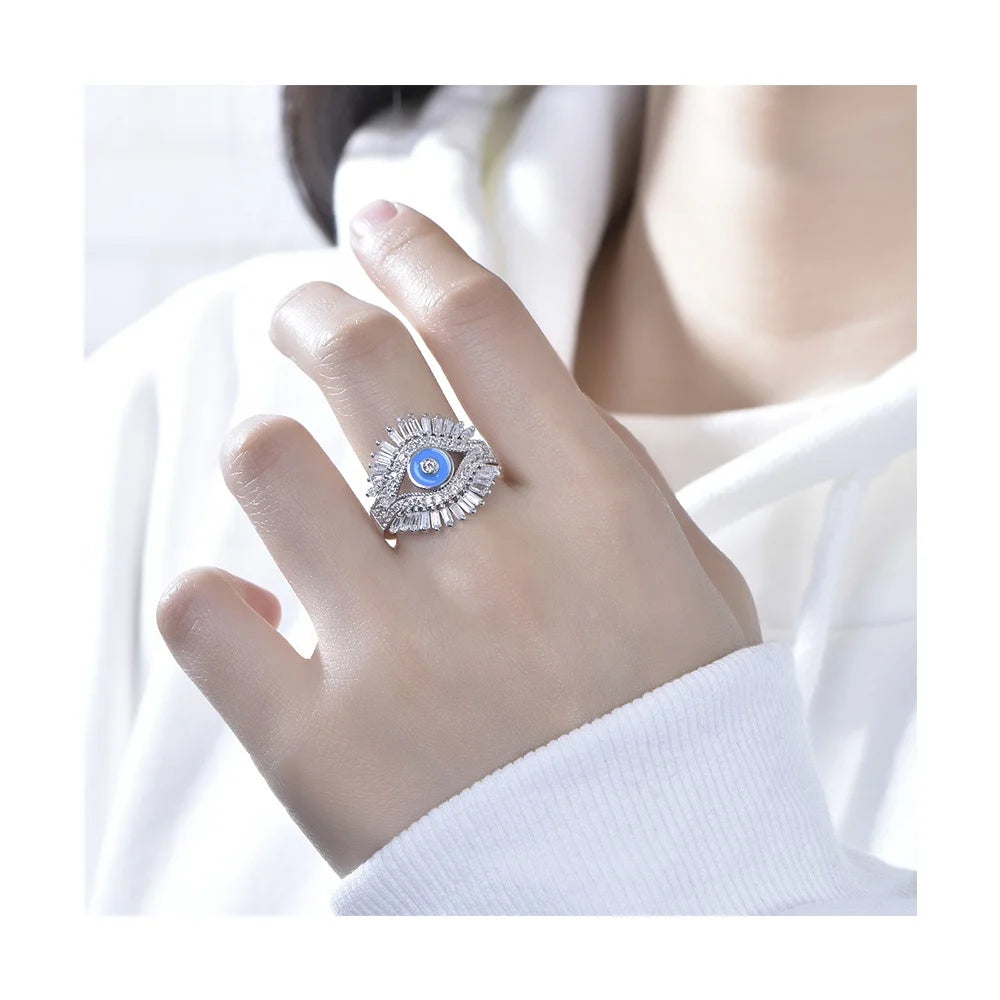 Squillare Anillo Bague Anneau Blue Lucky Eye Ring Evil Eye 925 Sterling Silver Ring Set Angel Eye Promise CZ Rings Fine Jewelry Kirin Jewelry