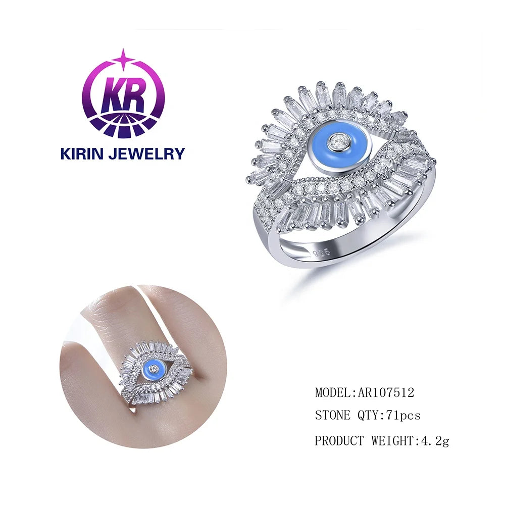 Squillare Anillo Bague Anneau Blue Lucky Eye Ring Evil Eye 925 Sterling Silver Ring Set Angel Eye Promise CZ Rings Fine Jewelry Kirin Jewelry