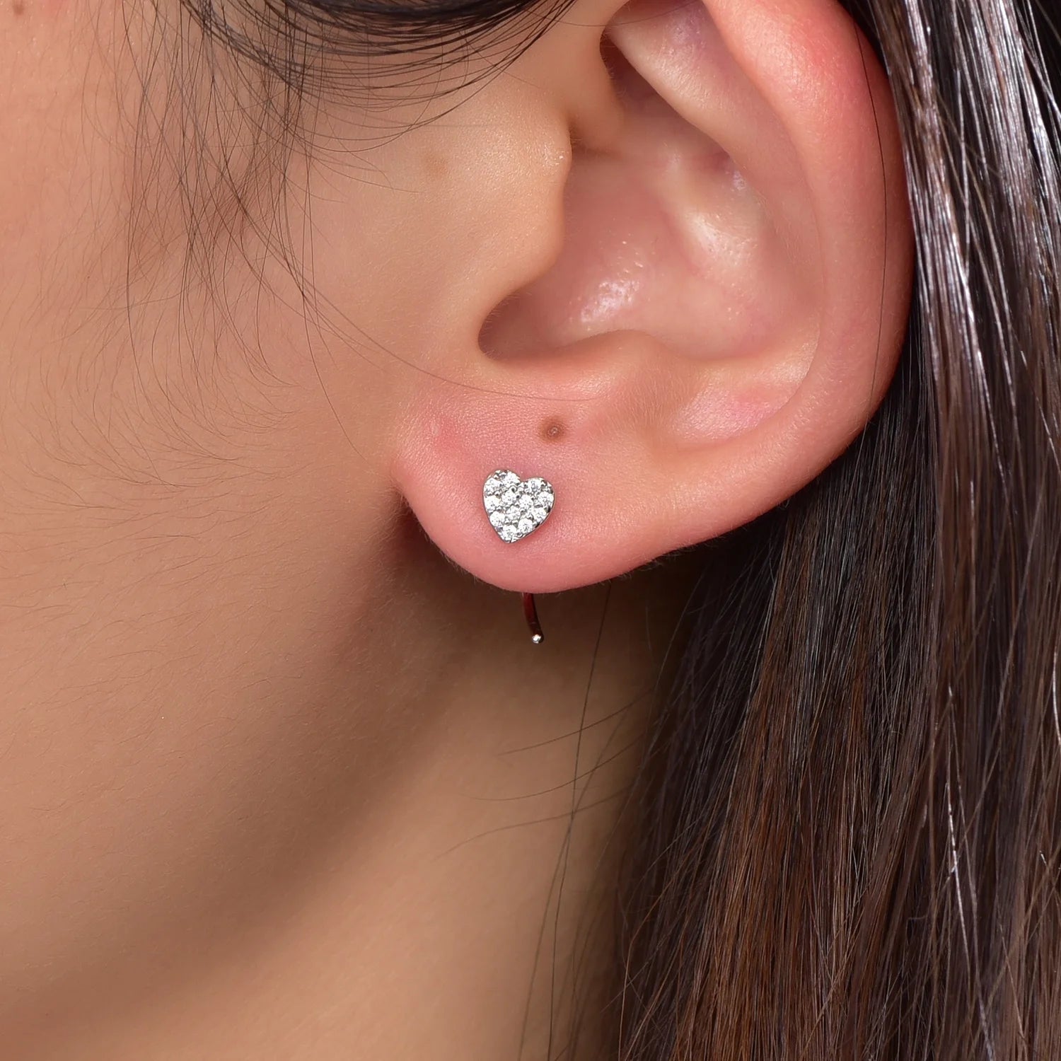 Sterling silver earrings 925 Solid Gold White zircon Ear Huggers hook heart stud earrings Kirin Jewelry