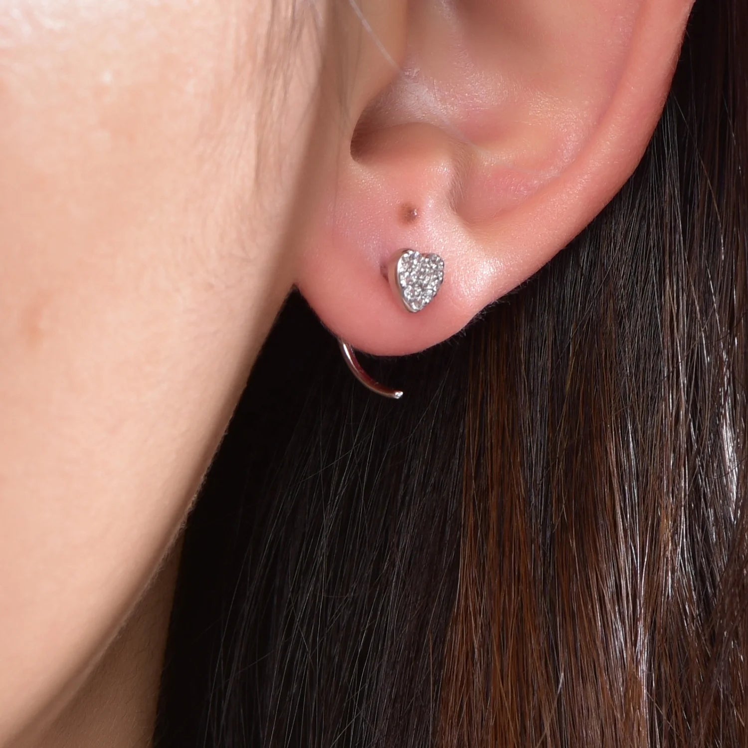 Sterling silver earrings 925 Solid Gold White zircon Ear Huggers hook heart stud earrings Kirin Jewelry