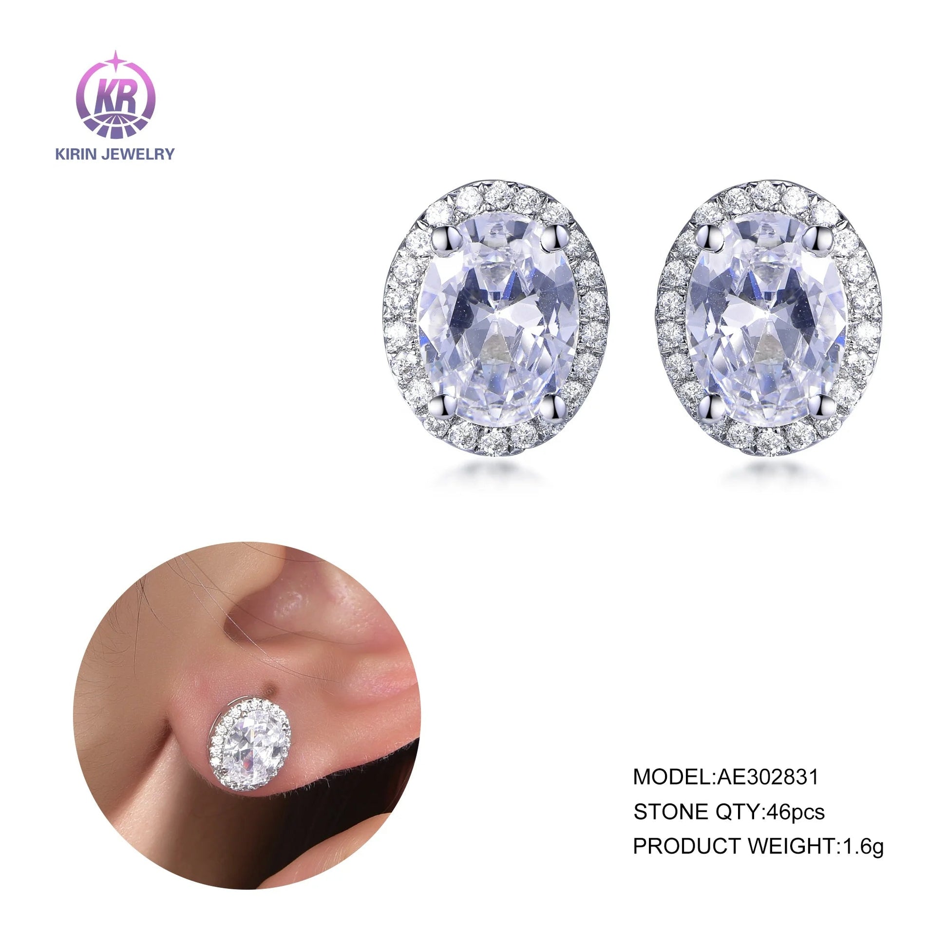 Sterling silver earrings 925 Stud Ear rings Hypoallergenic Cubic Zirconia CZ Earrings 3-8mm Stud Earrings Kirin Jewelry