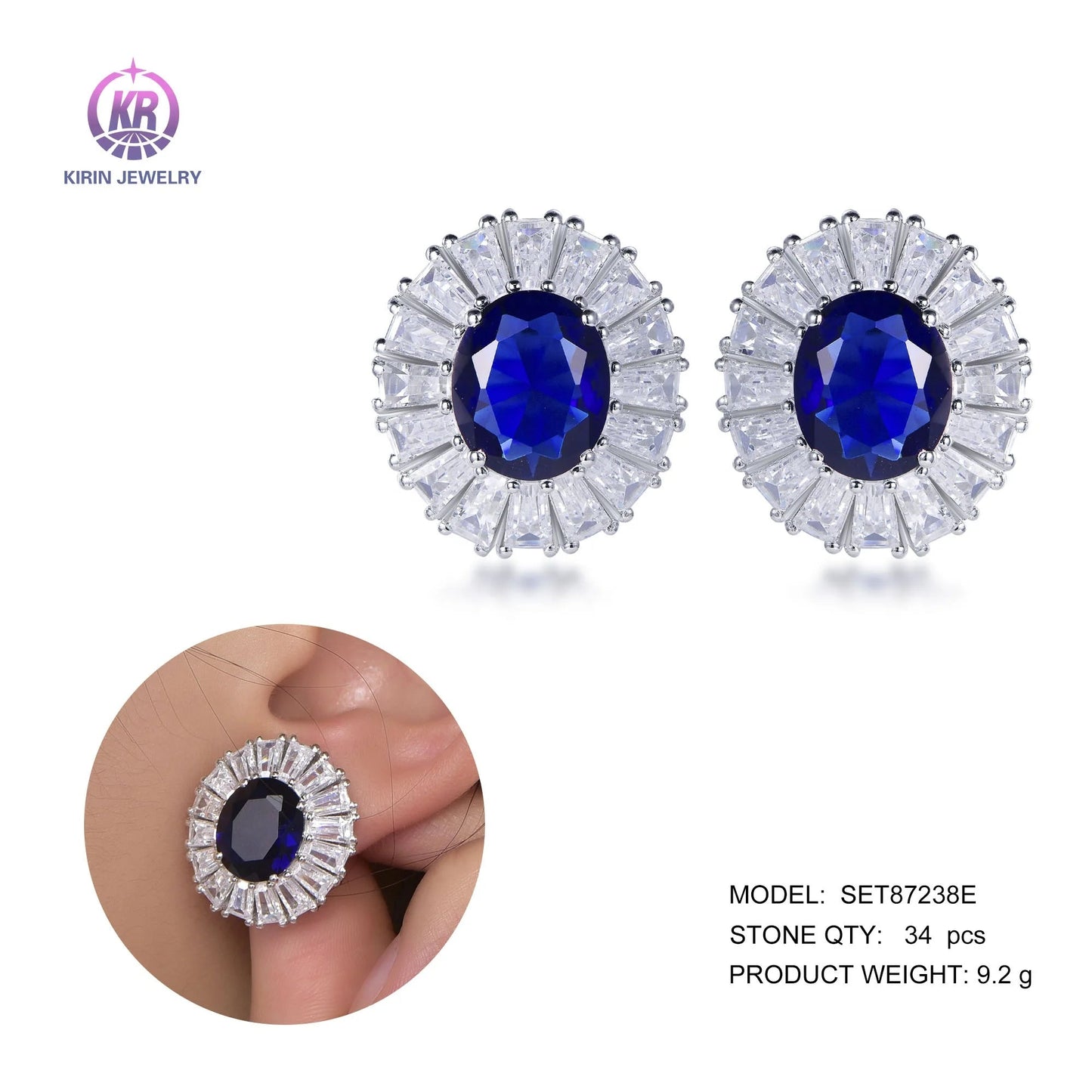 Sterling silver earrings 925 blue stone earrings s925 micro zirconia stud earrings Kirin Jewelry