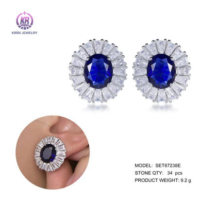 Sterling silver earrings 925 blue stone earrings s925 micro zirconia stud earrings Kirin Jewelry