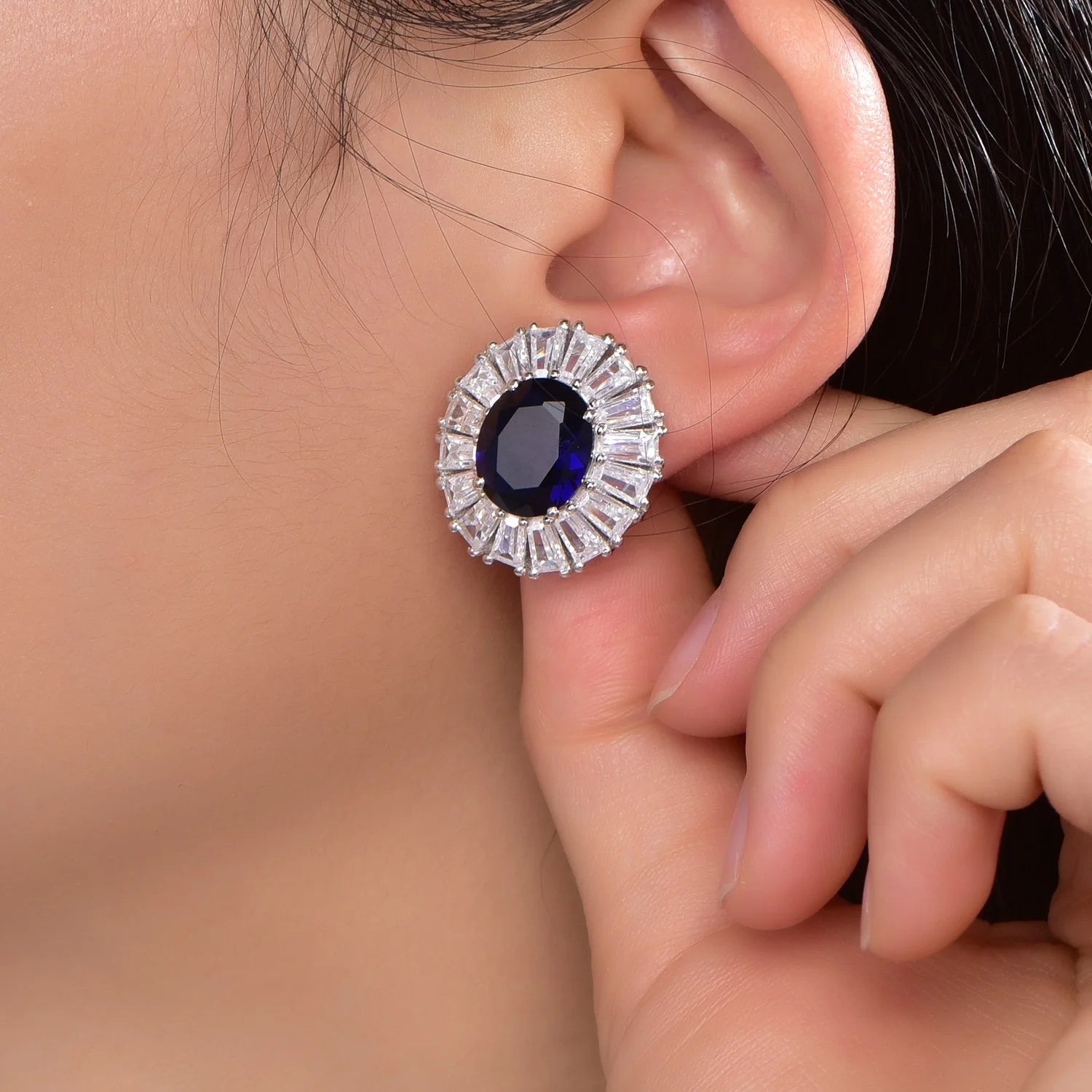 Sterling silver earrings 925 blue stone earrings s925 micro zirconia stud earrings Kirin Jewelry