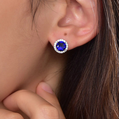 Sterling silver earrings 925 stud earrings dark blue glass gem AAA CZ moissanite earrings Kirin Jewelry