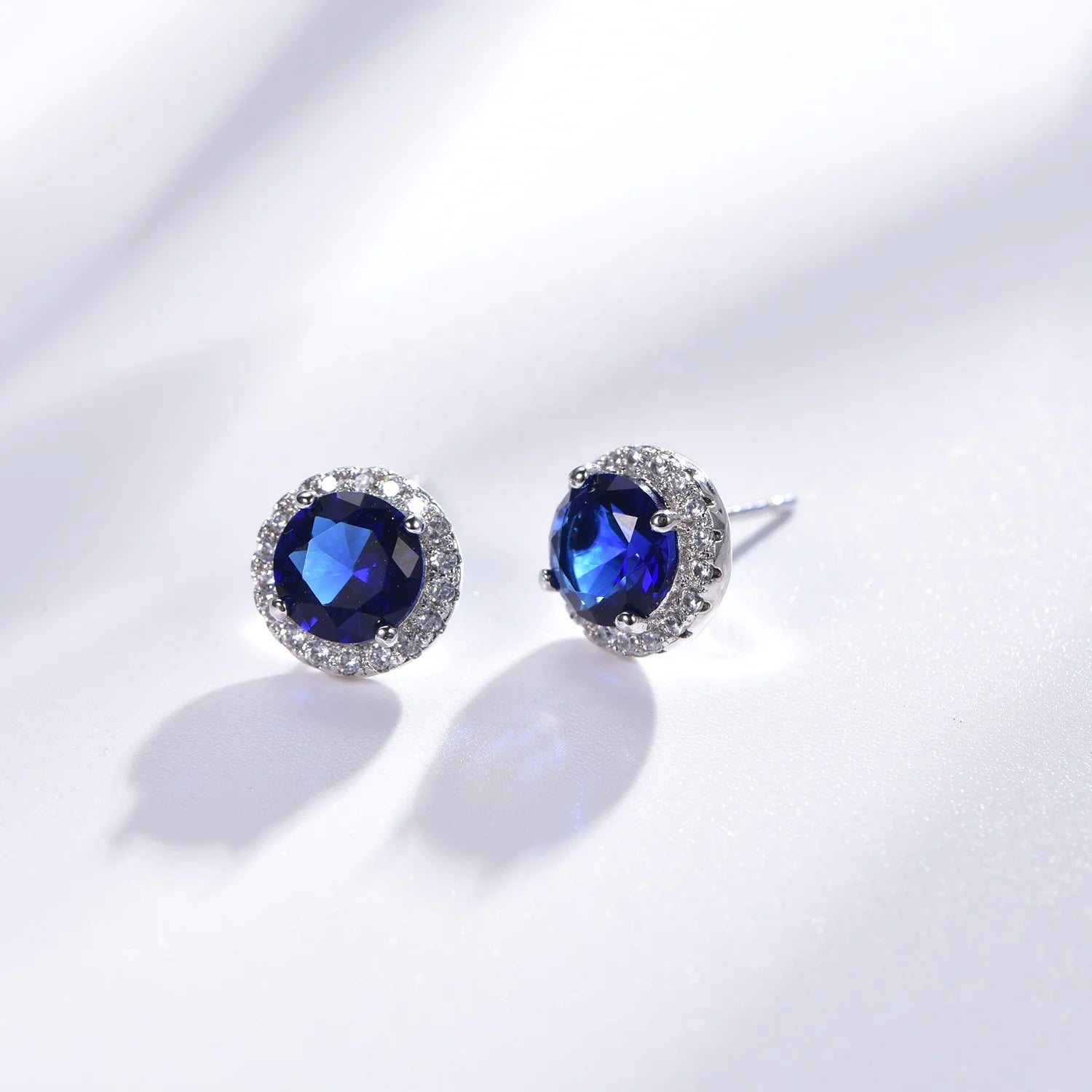Sterling silver earrings 925 stud earrings dark blue glass gem AAA CZ moissanite earrings Kirin Jewelry
