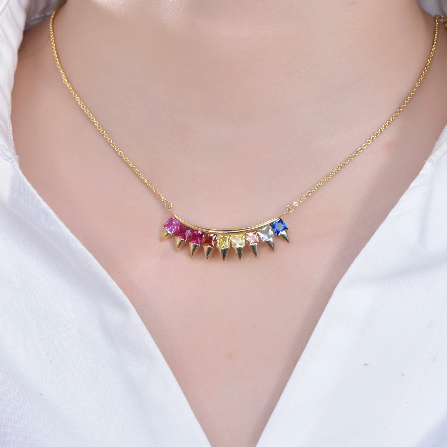 Summer Jewelry 925 Sterling Silver 14K & 18K Gold Plated Cubic Zirconia Necklace Rainbow Colorful CZ Necklace For Women Kirin Jewelry