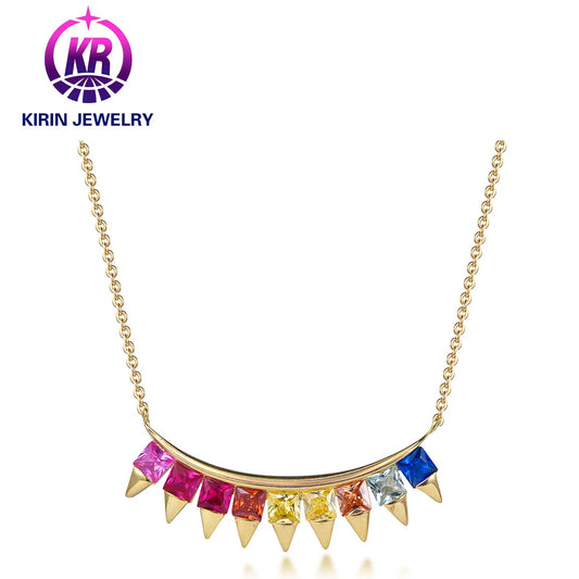 Summer Jewelry 925 Sterling Silver 14K & 18K Gold Plated Cubic Zirconia Necklace Rainbow Colorful CZ Necklace For Women Kirin Jewelry