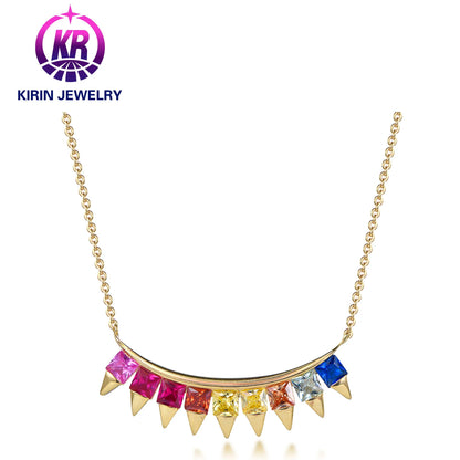 Summer Jewelry 925 Sterling Silver 14K & 18K Gold Plated Cubic Zirconia Necklace Rainbow Colorful CZ Necklace For Women Kirin Jewelry