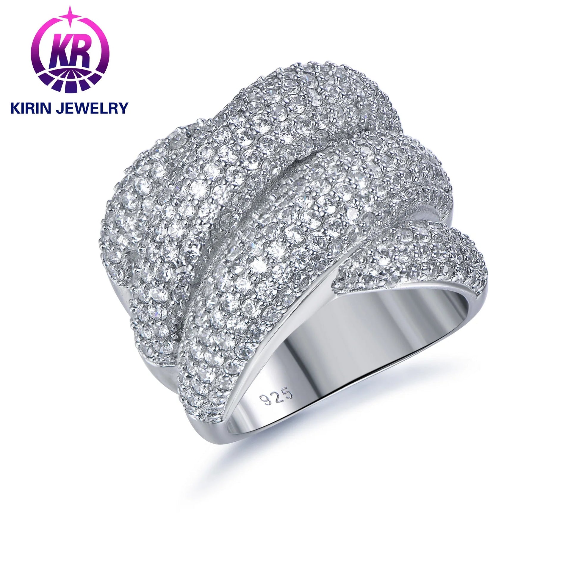 Supplier Jewelry Design 925 Sterling Silver Cross quality Zircon Cubic Zirconia Ring Customized Wedding Engagement Ring Kirin Jewelry