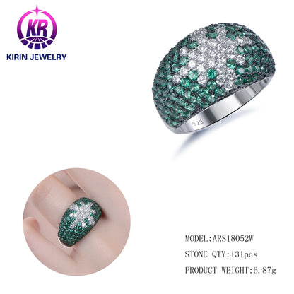 Supplier Jewelry Design 925 Sterling Silver quality Zircon Cubic Zirconia Green Ring Customized Wedding Engagement Ring Kirin Jewelry